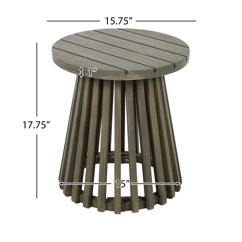Outdoor Acacia Wood Patio Side Table, Round Coffee Table for Backyard, Lawn, Balcony,Grey Finish