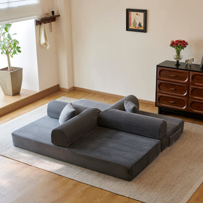 78.8 inch  Grey Corduroy Convertible Sofa Bed, Loveseat