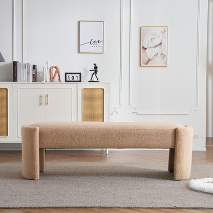 Light Camel Long Upholstered Ottoman Bench, Minimalist Fabric Footrest, 300 LBS Weight Capacity for Bedroom & Living Room