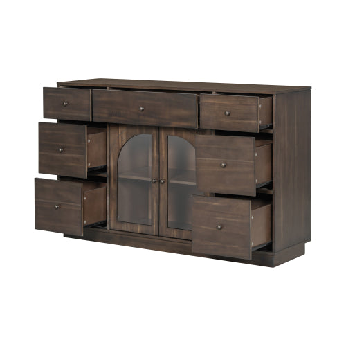 Dark Brown Storage Cabinet with 7 Drawers and 2 Doors