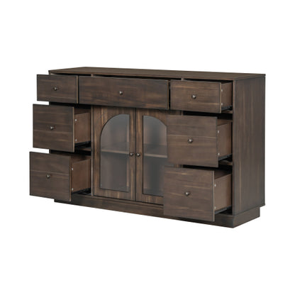 Dark Brown Storage Cabinet with 7 Drawers and 2 Doors