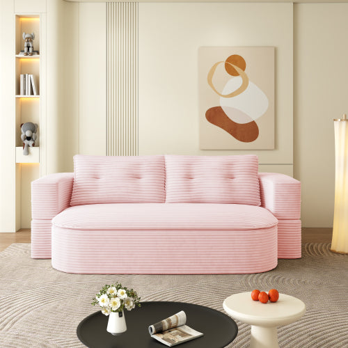 78.7-Inch Baby-Pink Convertible Corduroy Sleeper Floor Sofa-Bed with Zip-On Blanket & 2 Pillows No-Assembly