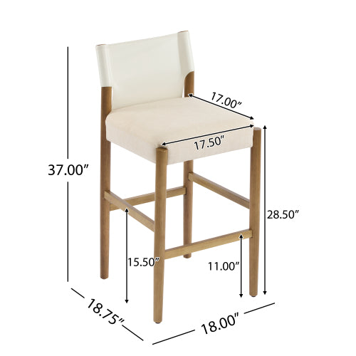 28.5inch , Modern Solid Wood Bar Stool with Polyester Cushion - Minimalist Kitchen Island Stool for Breakfast Nook & Home Bar (Neutral Tone Design), Set of 2