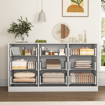 White 9 Drawer Dresser, 63" Large Deep Chest of Drawers, Wooden Dresser Storage Cabinet with 9 Drawers for Bedroom, Long Dressers for Living Room, Hallway, Drawer panel with wavy patterns