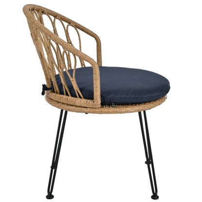 U_STYLE Outdoor Leisure Set, 2 Rattan Single Chairs with A Glass Round Table, Perfectly Suited for Patios, Balconies, and Courtyards