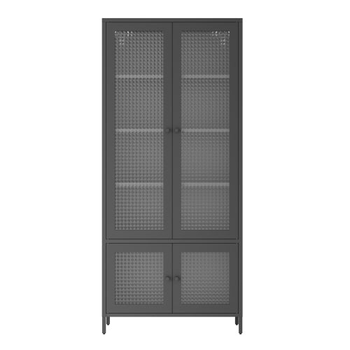Black Waffle Tempered Glass Door Metal Display Cabinet Multi-layer Home Storage Rack