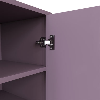 Purple Vanity Desk Set with Padded Stool & Adjustable Lighted Mirror, 8 Round Bulbs, 3 Color Modes, Modern Bedroom