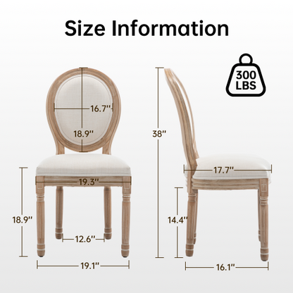 Wood Dining Chairs with Linen Upholstered Backs, Set of 2, Beige