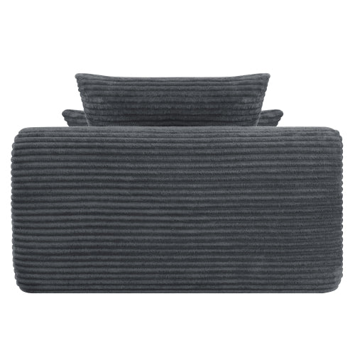 Grey Convertible Striped-Corduroy Boneless Chaise Lounge Sleeper Sofa-Bed Wide Armrest & Throw Pillows No-Assembly