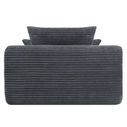 Grey Convertible Striped-Corduroy Boneless Chaise Lounge Sleeper Sofa-Bed Wide Armrest & Throw Pillows No-Assembly
