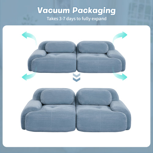 82'' loveseat sofa in luxuryCorduroy Fabric modular for free combo separation curved armrests ,anti-slip design high-resilience sponge fits living rooms bedrooms Audiovisual Room,Blue