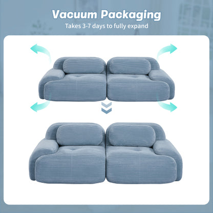 82'' loveseat sofa in luxuryCorduroy Fabric modular for free combo separation curved armrests ,anti-slip design high-resilience sponge fits living rooms bedrooms Audiovisual Room,Blue