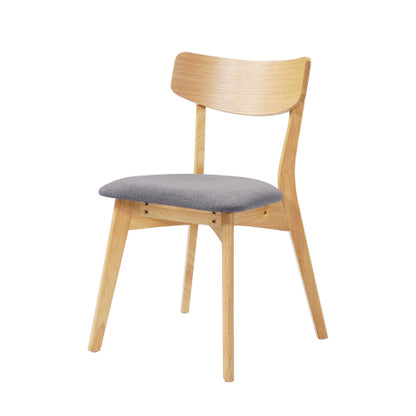 Mid-Century Upholstered Rubberwood Dining Chairs, Set of 2, Dark Gray/Natural