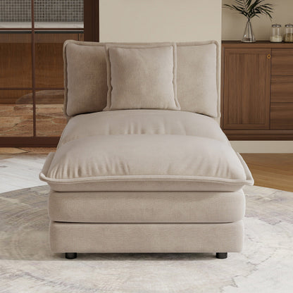 Light-Coffee Chenille Armless 1-Seat Modular Sofa with Ottoman Solid-Wood Frame Assembly-Required