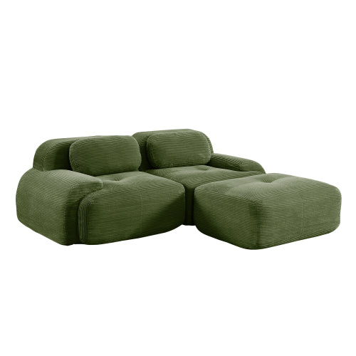 82-Inch Olive Green Corduroy L-Shaped Modular Sectional Sofa Curved Armrest