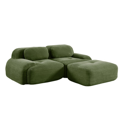 82-Inch Olive Green Corduroy L-Shaped Modular Sectional Sofa Curved Armrest
