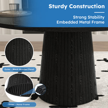 47 Inch Round Farmhouse Dining Table, Black Finish