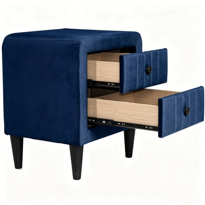 Navy Blue Velvet 2-Drawer Upholstered Nightstand