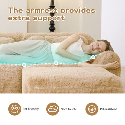 114 inch  Light-Khaki Plush Modular Sectional Sofa, Buckle Connection, No Assembly