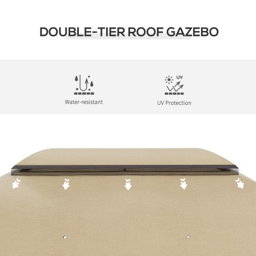 Outsunny 10' x 13' Patio Gazebo, Outdoor Gazebo Canopy Shelter with Netting, Vented Roof, Steel Frame for Garden, Lawn, Backyard, and Deck, Beige