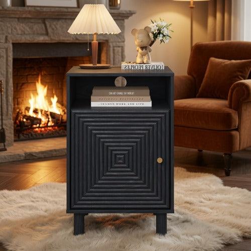 Set of 2 Black Nightstands with Charging Station, 15.7inch¡Á15.7inch¡Á24.4inchH