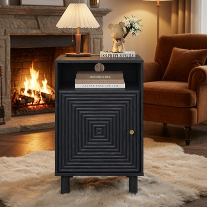 Set of 2 Black Nightstands with Charging Station, 15.7inch¡Á15.7inch¡Á24.4inchH