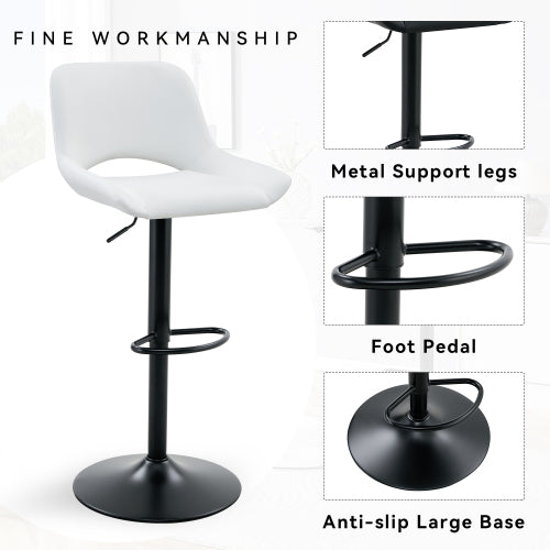 Modern Swivel Adjustable Bar Stools Set - 2 Pack, White PU Material, with Footrest, Holds Up to 250 lbs, Suitable for Home Bars and Kitchen Islands
