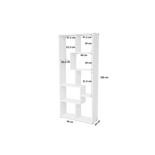 White 5-Tier Asymmetrical Staggered Display Bookshelf, Modern Geometric Space-Saving Home Storage Rack
