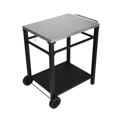 2-Tier Outdoor Grill Cart with Locking Wheels & Tool Hooks, Movable BBQ Prep Table, Rolling Serving Bar Cart for Patio, Backyard, Pizza Oven Stand, Black