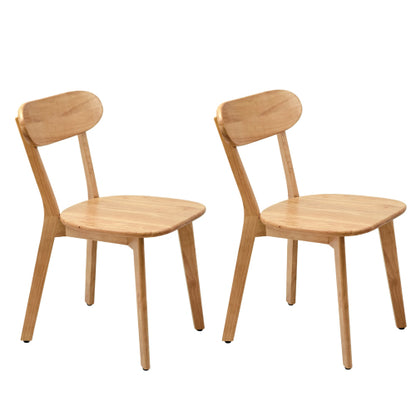 Set of 2 Natural Solid Wood Dining Chairs,Curved Back & Adjustable Foot Pads