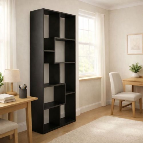 5-Tier Asymmetrical Display Shelf Modern Black Bookcase Organizer