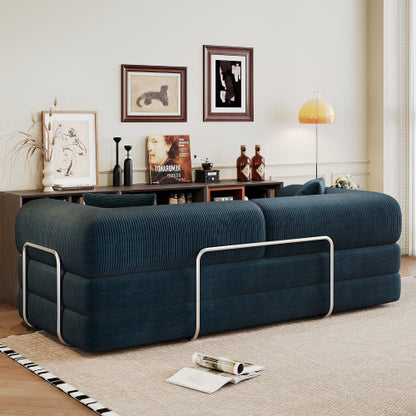 78.8 inch  Blue Boneless Corduroy Convertible Compressed Floor Sofa Bed, No Assembly