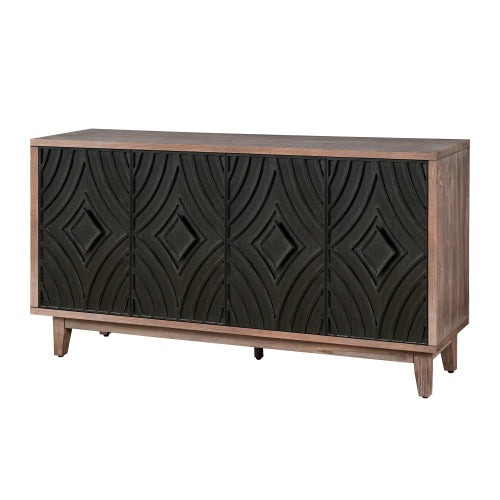 Mid Century Sideboard Buffet Cabinet with Solid Wood Legs and 4 Convex Pattern Diamond Doors