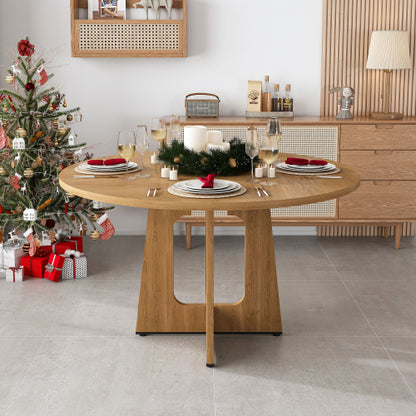 47 Inch Round Farmhouse Dining Table, Oak Finish