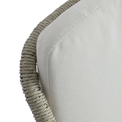 Outdoor Dining Chair Set of 2, Wicker Rattan Woven Patio Chairs, Outdoor Armchair Seating for Patio Backyard Poolside Balcony, Waterproof seat and cushion, Grey+Beige