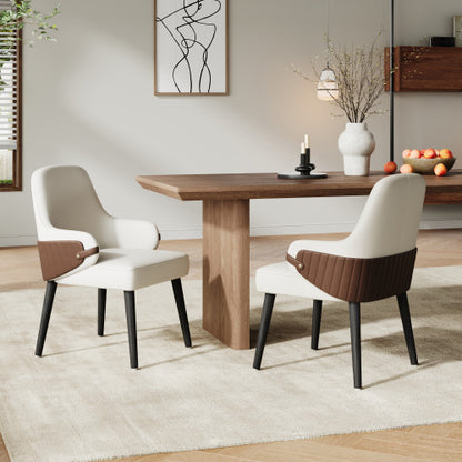 Set of 2 Beige & Brown Two-Tone Fabric Arm Dining Chairs, Multi-Material Frame 300lbs Weight Capacity