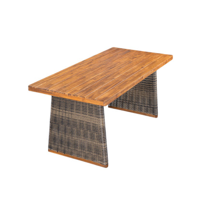 Outdoor Acacia Wood Dining Table,Teak Finish+ Grey Wicker