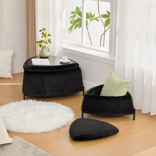 2-Piece Faux Fur Storage Ottoman Set with Metal Legs