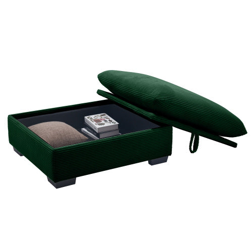 Green Corduroy Modular Ottoman Footrest, Mix & Match L U Shape Sectional Sofa
