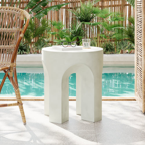 Outdoor MGO Round Top Side Table/End Table, Living Room Accent Table,Antique White