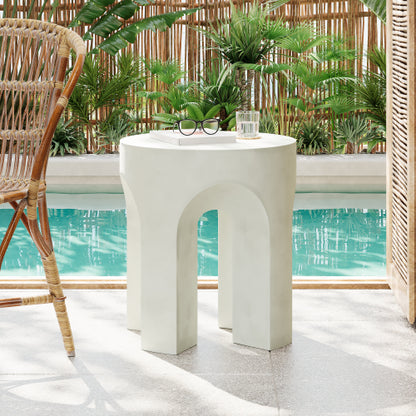 Outdoor MGO Round Top Side Table/End Table, Living Room Accent Table,Antique White