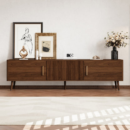 70.8 Inch Walnut Mid-Century Wood Grain TV Stand 2 Drawer Media Console Up To 80 Inch TV
