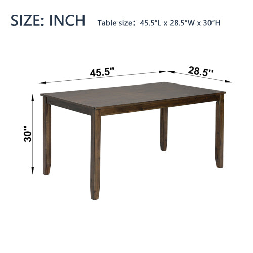 45.5 Inch Walnut Rectangular Wooden Dining Table, Solid Wood Frame MDF Veneer 4-Seater Kitchen Table