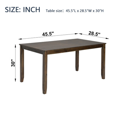 45.5 Inch Walnut Rectangular Wooden Dining Table, Solid Wood Frame MDF Veneer 4-Seater Kitchen Table