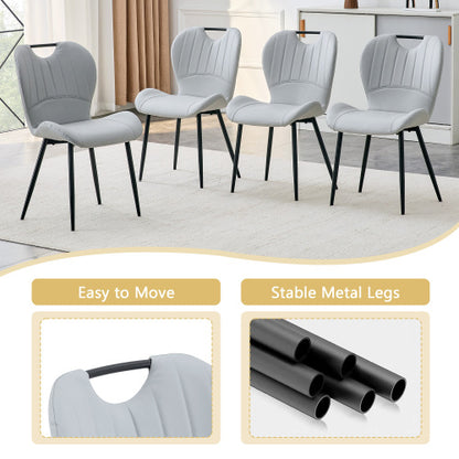 5-Piece Square Glass Dining Set, Single-Column Table & 4 Light Gray PU Handle Chairs