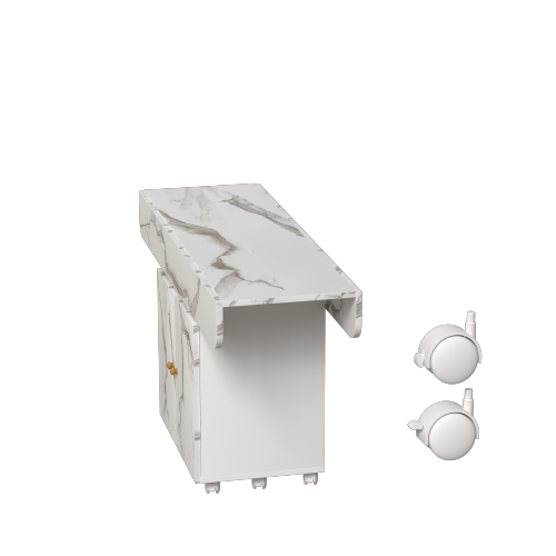 Folding Dining Table with Storage Cabinet Wheels and Marble Finish White