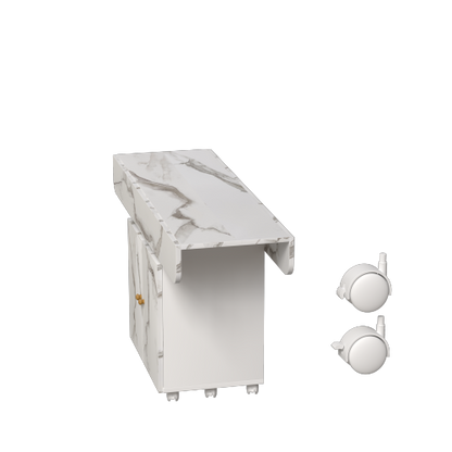 Folding Dining Table with Storage Cabinet Wheels and Marble Finish White