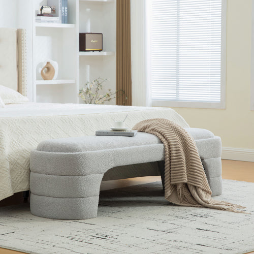 64.96inch Wide Modern Upholstered Armless Upholstered Bedroom Benches End of Bed Bench for Entryway, Ottoman Foot Stool for Living Room and Bedroom, Entryway,Light gray Boucle