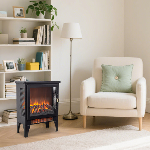 17 inch Freestanding Electric Fireplace Stove heater with 3D Flame effect,Black