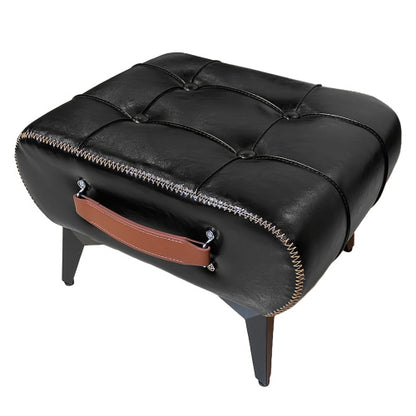Rectangular Tufted Faux Leather Storage Ottoman with Handle & Metal Legs, Multiuse Footrest for Entryway & Small Apartment